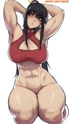 abs big_breasts black_hair breasts female female_only half_naked huge_breasts huge_thighs legs legs_together light-skinned_female light_skin massive_breasts massive_thighs muscular muscular_female red_eyes spy_x_family stopu thick_thighs thighs yor_briar yor_forger