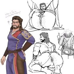 1boy anus ass ass_focus baldur's_gate baldur's_gate_3 bara beard big_ass clothed clothing facial_hair fat_ass gale_dekarios gay groping groping_ass hairy hairy_anus male male_focus male_only muscular muscular_male presenting presenting_anus sprungtrapped yaoi