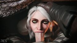 3d big_penis blowjob ciri deepthroat fellatio female green_eyes head_grab light-skinned_female light-skinned_male looking_at_partner looking_at_viewer male mascara oral oral_sex penis penis_on_face scar sucking_penis the_witcher_(series) the_witcher_3:_wild_hunt under_the_table white_hair witcherres