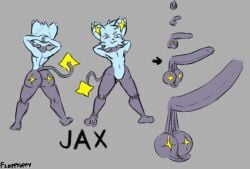 anthro ball_markings balls big_balls big_butt big_penis butt_markings femboy flexing floppyoppy growth huge_balls huge_cock jax_(floppyoppy) male penis pokemon saggy_balls shinx small_balls small_penis smug tail thick_thighs wide_hips