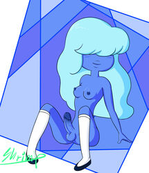 1futa big_penis blue_hair blue_skin blush cartoon_network dickgirl futa_only futanari intersex kneesocks sapphire_(steven_universe) shrimpypuff sitting smile socks solo solo_futa steven_universe tumblr