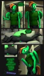 absurd_res animal_genitalia animal_penis anthro arthropod ass big_butt big_penis changeling clothing comic duo equid equine equine_genitalia equine_penis erection fan_character friendship_is_magic genitals green_body green_clothing green_eyes green_hair green_penis green_shirt green_skin green_topwear green_wings hair hasbro hi_res horse male male/male mammal multicolored_hair multicolored_tail my_little_pony mythological_creature mythological_equine mythology nicksfm nipples pegasus penis pony rainbow_hair rainbow_tail shirt sleeping sleeping_nude tail text thick_thighs topwear wings