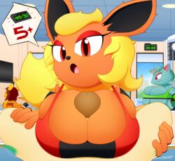 1boy 2018 3girls anthro big_breasts big_ears breasts canine cleavage clothed clothed_female_nude_male clothing eeveelution erection eyelashes eyeshadow female first_person_view flareon furry gym hair half-closed_eyes huge_breasts interspecies leafeon long_ears looking_at_viewer makeup male male_pov motion_lines nintendo open_mouth orange_fur original_character paizuri paizuri_under_clothes penis pikachu pokemon pokemon_(species) pokemon_dppt pokemon_rgby pov public red_eyes rodent scalie shirt slickehedge spread_legs sweat tank_top text top venusaur video_games watermark