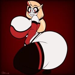 ass big_ass big_thighs bubble_butt charlie_morningstar charlie_morningstar_(hazbin_hotel) doopie doopkaboom_(artist) hazbin_hotel huge_ass huge_thighs massive_ass smile solo tagme teeth thighhighs thong vivziepop