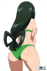 1girls ass back_view big_ass bikini breasts female female_focus female_only from_behind green_hair large_ass long_hair my_hero_academia solo solo_female solo_focus sweat swimsuit thick_thighs tsuranukko tsuyu_asui watermark white_background