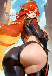 ai_generated athletic athletic_female bubble_ass curvy_female evilkuro05 genshin_impact hoyoverse huge_ass looking_back massive_ass mavuika_(genshin_impact) seductive_look standing