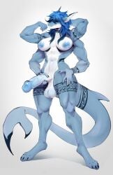 3d 4_arms 4_toes abs athletic_futanari big_balls big_penis blue_body blue_hair blue_skin breasts cloaker(shark) exposed_breasts exposed_penis flexing flexing_arms flexing_bicep furry futanari hair_over_eyes highres holding_penis hueasya69 huge_cock huge_thighs muscular_futanari muscular_thighs naked nude nude_futanari shark shark_tail smile smiling solo solo_focus tail tail_markings tatto throbbing_penis tribal_tattoo tribal_tattoos veins veins_on_dick white_skin