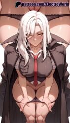 1girls 2025 ai ai_assisted ai_generated anime anime_girl anime_style artist_name bent_over big_breasts big_breasts big_breasts big_chest black_coat black_panties blush breast breasts breasts breasts bust busty carmen_lionheart_(damn_reincarnation) chest coat damn_reincarnation dark-skinned_female dark_skin electroworld eyes_visible_through_hair female hi_res high_quality high_resolution highres jacket jacket_on_shoulders jacket_removed large_breasts leaning_forward long_hair looking_at_viewer necktie panties panty_pull patreon patreon_username purple_panties smile stable_diffusion underwear watermark white_hair yellow_eyes