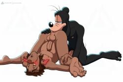 anal anthro anus balls black_nose canid canine canis delbert_doppler disney domestic_dog duo erection feet fur genitals goofy_(disney) hair hi_res humanoid_feet male male/male mammal nipples nude oral penis plantigrade prismanoodle_(artist) rimming rimming_male sex simple_background soles tail treasure_planet