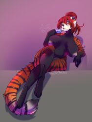 ailurid amaretto_rooibos amputee anthro beverage big_breasts breasts container crossed_legs cup disability eyewear felid female fur glasses holding_object huge_breasts hybrid mammal missing_foot nipples nude pantherine prosthetic prosthetic_limb red_panda scar simple_background sitting solo stripes tail tea_cup thick_thighs tiger whiskers yetifish