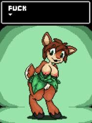 2018 activision animated bottomless breasts brown_fur brown_hair cervine clothed clothing coin digital_media_(artwork) elora female female_focus female_only furry furry_only green_eyes grinding leaf leaf_clothing mammal nipples pixel pixel_art pussy satyr spyro_the_dragon superiorfox text video_games