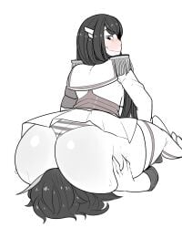 2girls ass blush boots commission deep_skin epaulettes highres huge_ass incest junketsu kill_la_kill kiryuuin_satsuki krekkov long_hair looking_back looking_down matoi_ryuuko monochrome multiple_girls naughty_face panties short_hair siblings simple_background sisters sitting sitting_on_face sitting_on_person smile spot_color striped_clothes striped_panties thick_eyebrows thick_thighs thigh_boots thigh_grab thighhighs thighs underwear wavy_mouth white_background yuri