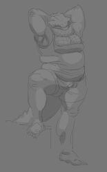 absurd_res anthro armpit_fetish belly big_breasts breasts clitoris clothing crocodile crocodilian fangs feet female genitals hi_res humanoid mouth_closed muscular pussy reptile scalie slightly_chubby solo teeth torn_clothing torn_underwear turbulenteddy underwear