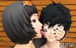 black_lips black_lipstick_mark joker_(persona) licking_face ohya_ichiko persona_5 tozitansfwart