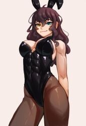 abs ai_generated blush bunny_ears bunnysuit cleavage clothed hips hismajestyii large_breasts looking_at_viewer novelai original playboy_bunny seiko_tanaka_(hismajestyii) smile smug smug_face smug_smile thighs toned toned_female wide_hips