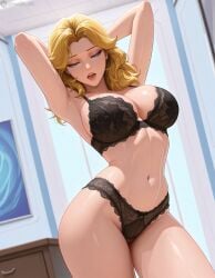 1girls ai_generated big_breasts black_bra black_panties invisible_woman invisible_woman_(marvel_rivals) lace_trim large_breasts lingerie lingerie_only marvel marvel_rivals sue_storm vertiloart