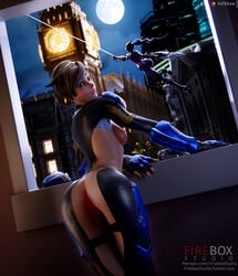 2girls 3d amelie_lacroix anus areolae ass blender blizzard_entertainment breasts cadet_oxton female female_only fireboxstudio functionally_nude functionally_nude_female garrison_cap king's_row_(map) lena_oxton looking_at_viewer looking_back nipples overwatch patreon_username pussy tracer tumblr_username widowmaker