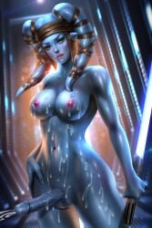 aayla_secura alien alien_girl alien_humanoid ayyasap balls blue_body breasts covered_in_cum cum futanari lightsaber medium_breasts medium_penis nipples nude nude_futanari penis solo solo_futa star_wars twi'lek