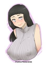 1girls breasts busty clothed female female_only hyuuga_hinata long_hair naruto naruto_shippuden nipples_visible_through_clothing porn-princess silver_eyes solo text watermark