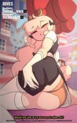 animated anthro bakery blush bunny_girl bunny_tail dialogue diives english gif grabbing_ass looking_at_viewer loop miantiao_(diives) orange_panties patreon spread_ass waitress waitress_outfit white_fur white_gloves white_thighhighs xingzuo_temple yellow_eyes