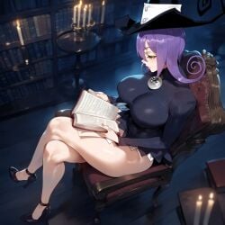 ai_generated blair_(soul_eater) crossed_legs high_heels huge_breasts miyu_(ai_artist) soul_eater witch_hat