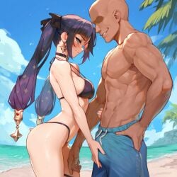ai_generated beach big_ass big_penis genshin_impact geosan mona_(genshin_impact)