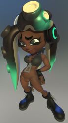 3d boots dark-skinned_female dark_skin devious_grin gloves headphones marina_(splatoon) nintendo octoling off_the_hook_(splatoon) plump_labia polyvandalism splatoon splatoon_2 tentacle_hair twitter_link zipper