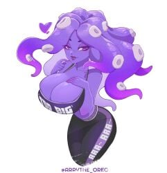 artist_name heart heart_eyes huge_breasts huge_cleavage looking_at_viewer momma_occo narrow_hips narrow_waist purple_body purple_eyes purple_hair purple_lipstick purple_skin sports_bra tentacle tentacle_hair thick_thighs tights voluptuous vtuber vtuberfanart