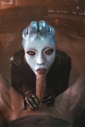 1boy 1girls 3d alien ardat-yakshi asari bioware blowjob blue_skin ceeeeekc clothed dark-skinned_male eye_contact fellatio interspecies looking_at_viewer mass_effect morinth oral penis pov pov_eye_contact saliva saliva_trail sloppy_blowjob xenophilia