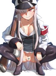 1girl 1girls big_breasts breasts censored cleavage female female_only girls'_frontline high_heels kar98k_(girls_frontline) long_hair long_sleeves looking_at_viewer pubic_hair pussy pussy_juice pussy_juice_drip pussy_juice_string smile smiling smiling_at_viewer squatting tagme thigh_highs thighhigh_boots thighhighs thore_(nathalukpol)