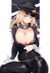 1girls bimbo bodysuit breasts busty camie_utsushimi catsuit cleavage female hourglass_figure long_hair my_hero_academia peaked_cap shiketsu_high_school_cap shiny shiny_suit unzipped voluptuous wrist_cuffs zipper