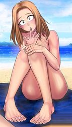 1girls ass beach camie_utsushimi edit feet female female_only ihatethisfs long_hair my_hero_academia nude outdoors sitting toes