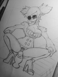 breasts dildo glasses gorillaz handdrawn high_heel_boots noodle_(gorillaz) noodle_(saturnz_barz) pussy tagme