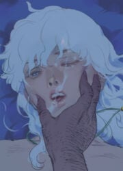 2boys androgynous berserk bishonen cum_in_mouth cum_on_face emg_(christain) face_grab facial feminine_male griffith male male_only silver_hair yaoi