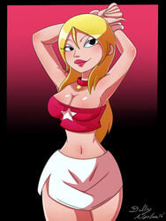 american_dad black_eyes blonde_hair cleavage collar collarbone dalley_le_alpha female female_only francine_smith pink_bra rock_and_roll_sherpa_(francine_smith) skirt small_breasts solo white_skirt