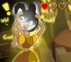 about_to_die asphyxiation bad_end big_penis blonde_female blonde_hair choking crying defeated defeated_heroine dying facehugger_like_creature facehugging five_nights_at_freddy's fnaf fucked_to_death golden_dress health_bar imminent_death large_dick losing_health low_hp princess princess_quest_(fnaf) size_difference submissive_female uncomfortable yellow_dress
