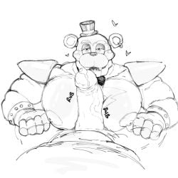 1:1 abbamusa410791 animatronic anthro bear bodily_fluids boner breast_play breasts duo erection first_person_view five_nights_at_freddy's five_nights_at_freddy's:_security_breach genital_fluids genitals glamrock_freddy_(fnaf) heart_symbol hi_res looking_at_viewer machine male male/male male_only monochrome nipples oral pecjob pecs penis precum robot scottgames sex steel_wool_studios titjob vein veiny_penis yaoi yaoi_with_male_audience