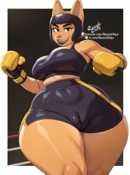 anthro athletic_wear big_breasts bottom_heavy bottomwear boxing_gloves bra breasts camel_toe canid canine clothing diane_foxington dreamworks female fox gym_bottomwear gym_shorts handwear hi_res huge_hips huge_thighs mammal reactchips shorts small_waist solo sports_bra the_bad_guys thick_thighs underwear wide_hips