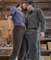 2boys black_hair brown_hair bulge bulge_through_clothing bulging_penis danny_gaines frottage frottage_through_clothing frotting gay luckythedemon_ male male/male rubbing rubbing_penis_on_penis texas_chainsaw_massacre texas_chainsaw_massacre_game with_clothes wyatt_dunn