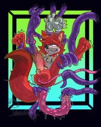 2025 3_toes 4_fingers absurd_res animal_genitalia anthro arms_tied ass ball_fondling balls big_balls big_penis bodily_fluids bound canid canine canine_genitalia clothing dipstick_tail feet fingers fondling fox full_nelson fur genitals gloves handwear hi_res imminent_sex legs_tied male mammal markings mostly_nude ovipositor peeling penis red_body red_fur scarf scarf_only shaking solo spread_butt spreading sweat tail tail_grab tail_markings tentacle tentacle_maw toes toontown_corporate_clash toontown_online toony trembling vinzin_(artist) white_clothing white_gloves white_handwear