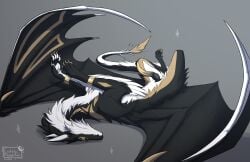 animal_genitalia black_body black_fur black_knot black_membrane black_penis black_sclera brown_body brown_claws brown_fur claws dragon endermoonfur erection feral fur furred_dragon furred_scalie genital_slit genitals hi_res horn knot male membrane_(anatomy) membranous_wings mythological_creature mythological_scalie mythology penis scalie solo white_body white_fur white_horn wings yellow_eyes yellow_penis