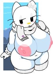 big_breasts breasts cassettedream dream-cassette hello_kitty hello_kitty_(character) hello_kitty_(series) hoshime kitty_white mountain sanrio scarf white_bow white_mittens white_scarf