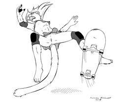 anthro bottomless clothed clothing feline female ink invalid_tag lionclaw1 mammal monochrome nude pussy skateboard sport