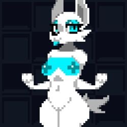 animated anthro ass big_breasts bouncing_breasts bouncing_butt breast_expansion breasts canid canine digital_media_(artwork) expansion eyelashes eyeshadow female flat_chested genitals growth hi_res huge_breasts insaniousjaydonius jumping makeup mammal pixel_(artwork) pixel_animation solo tail tongue tongue_out vulva