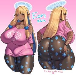 1girls alternate_skin_color angel ass ass_focus ass_grab beauty_mark big_ass big_breasts blonde_hair blue_eyes blue_hair breasts dark-skinned_female dark_elf dark_skin elf elf_ears elf_female female fishnets halo huge_ass huge_breasts large_breasts milf pointy_ears presenting presenting_ass presenting_hindquarters solo solo_female synecdoche two_tone_hair wide_hips xaessya