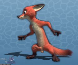 3_toes 3d_(artwork) 4_fingers animal_genitalia anthro balls barefoot black_nose blender_(artwork) canid canine canine_genitalia countershading digital_media_(artwork) disney ears_down english_text erection feet fingers fluffy fluffy_tail fox front_view fur genitals gloves_(marking) green_eyes hi_res knot looking_aside male mammal markings mouth_closed nick_wilde nude on_model orange_body orange_fur penis pivoted_ears rasterraccoon red_fox short_legs solo standing tail text toes true_fox underbelly zootopia