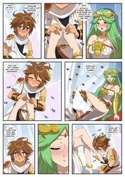 age_difference angel brown_hair comic dialogue fanfiction goddess green_hair inusen kid_icarus kid_icarus_uprising long_hair nintendo palutena pit pit_(kid_icarus) short_hair tagme wings