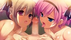 1boy 2girls :o bikini_tan black_bow black_hairband blue_eyes bow breast_press breasts brown_hair censored collarbone completely_nude cowgirl_position erection eyebrows_hidden_by_hair female fingernails frilled_bow frills fumio_(ura_fmo) furrowed_brow game_cg grisaia_(series) grisaia_no_rakuen hair_between_eyes hairband hairbow half-closed_eyes hand_on_another's_stomach imminent_fellatio irisu_makina kazami_yuuji komine_sachi leaning_forward light_blush long_eyelashes looking_at_penis lying male medium_breasts mosaic_censoring multiple_girls multiple_hair_bows narrowed_eyes non-web_source nude official_art on_back open_mouth penis pink_hair portrait pov pov_crotch raised_inner_eyebrows red_eyes red_hair short_hair sidelocks small_breasts sparkling_eyes spread_legs straight swept_bangs tan tanlines thick_eyelashes tongue tongue_out two_side_up variant_set white_trim