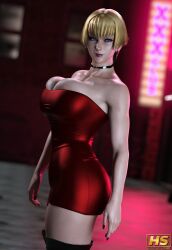 3d bare_shoulders big_breasts blonde_hair bloody_roar blue_eyes blush boots breasts british british_female bursting_breasts busty choker dress earrings eyeshadow female female_focus female_only hagiwara_studio hourglass_figure jenny_burtory jenny_the_bat konami large_breasts makeup mascara nail_polish short_hair tagme thigh_boots wide_hips