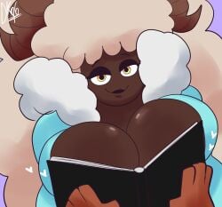 2girls bbw big_breasts book_cover book_covering_breasts daisykitty96 dark-skinned_female female female_only horns ouch_meme sheep_girl trina_(daisykitty96) zadie_(daisykitty96)